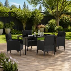Garden Dining Set 5 Piece Outdoor Furniture Black Poly Rattan with Cushion