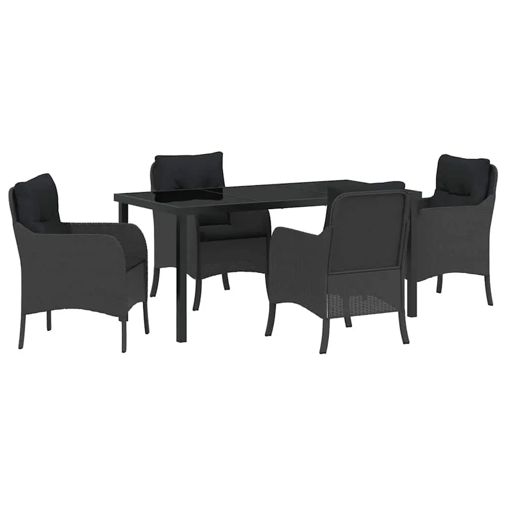 Garden Dining Set 5 Piece Outdoor Furniture Black Poly Rattan with Cushion