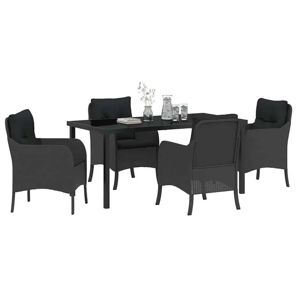 Garden Dining Set 5 Piece Outdoor Furniture Black Poly Rattan with Cushion