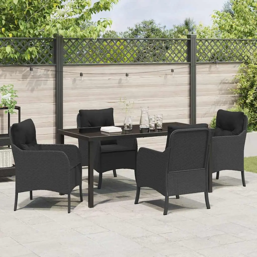 Garden Dining Set 5 Piece Outdoor Furniture Black Poly Rattan with Cushion