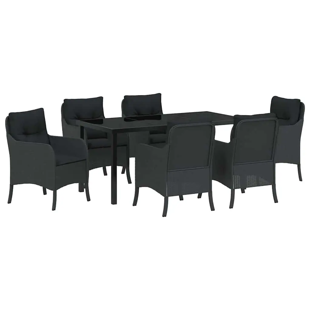 Outdoor Dining Set 7 Piece Garden Furniture Poly Rattan Black with Cushions