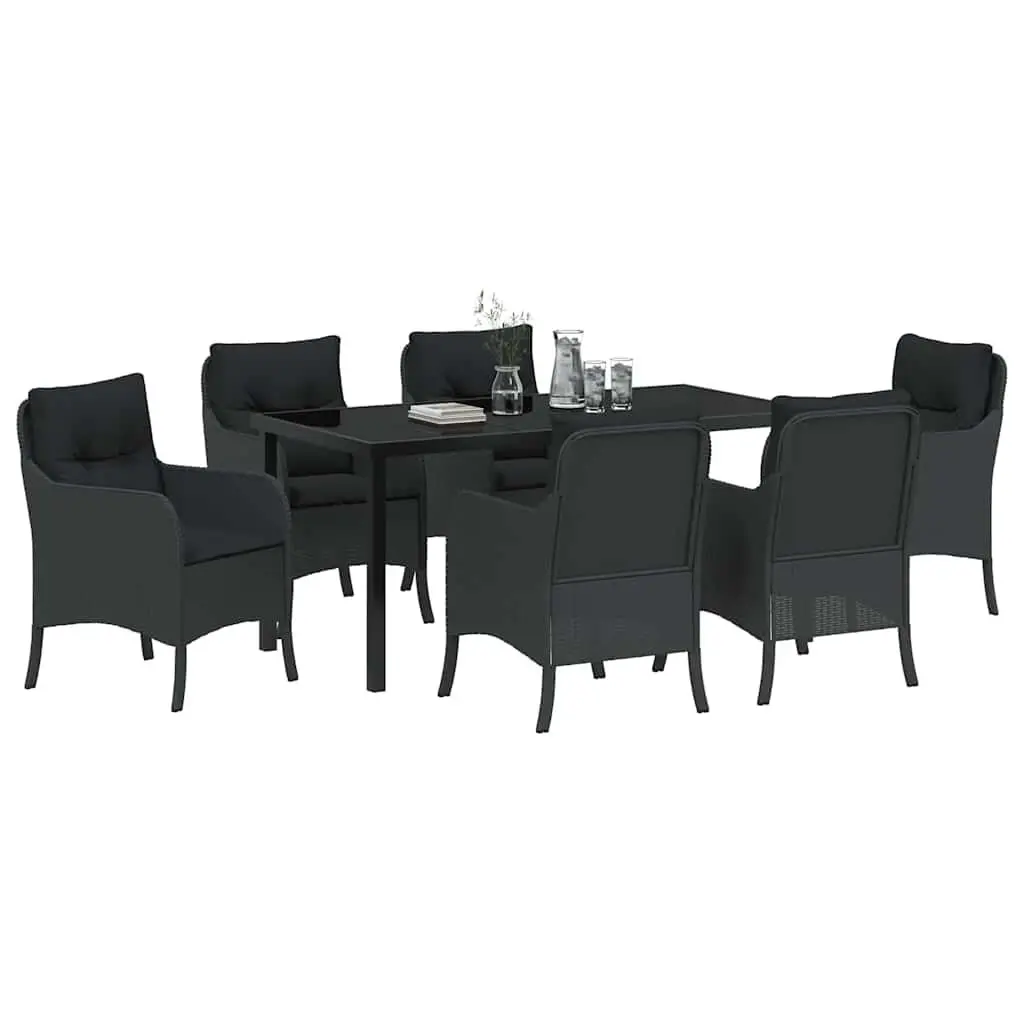 Outdoor Dining Set 7 Piece Garden Furniture Poly Rattan Black with Cushions