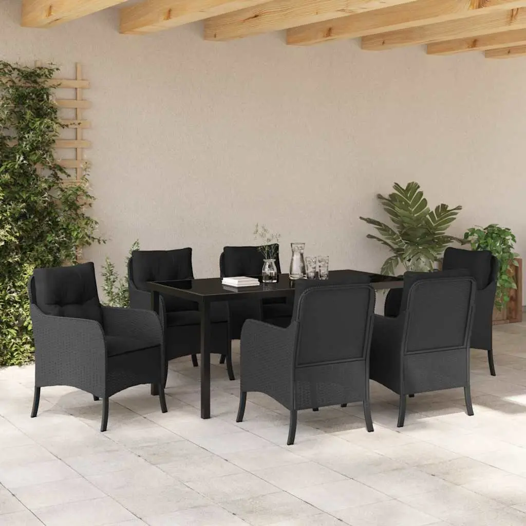 Outdoor Dining Set 7 Piece Garden Furniture Poly Rattan Black with Cushions