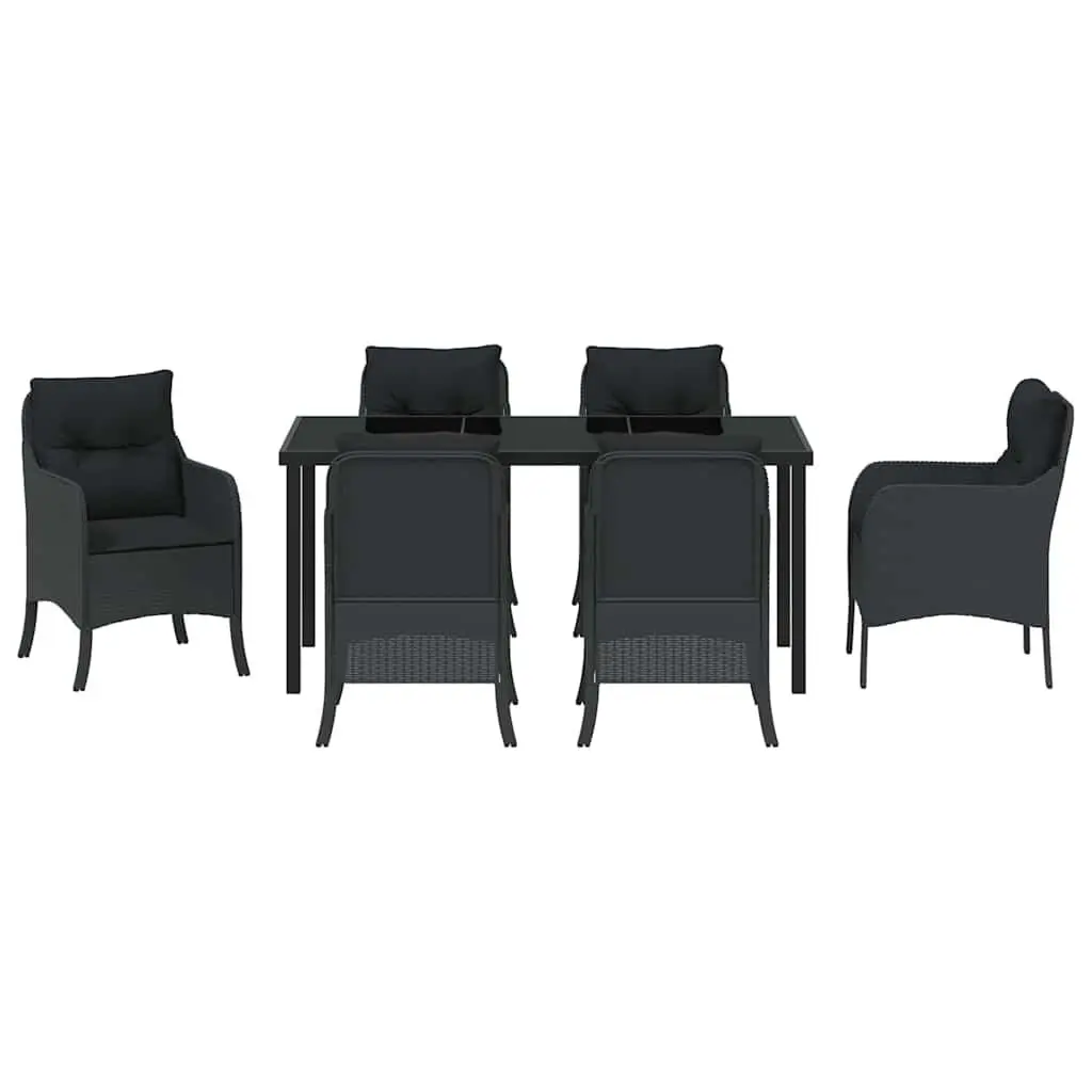 Outdoor Dining Set 7 Piece Garden Furniture Poly Rattan Black with Cushions