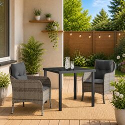 Garden Dining Set 3 Piece Grey Outdoor Furniture Poly Rattan Dining Table Chairs