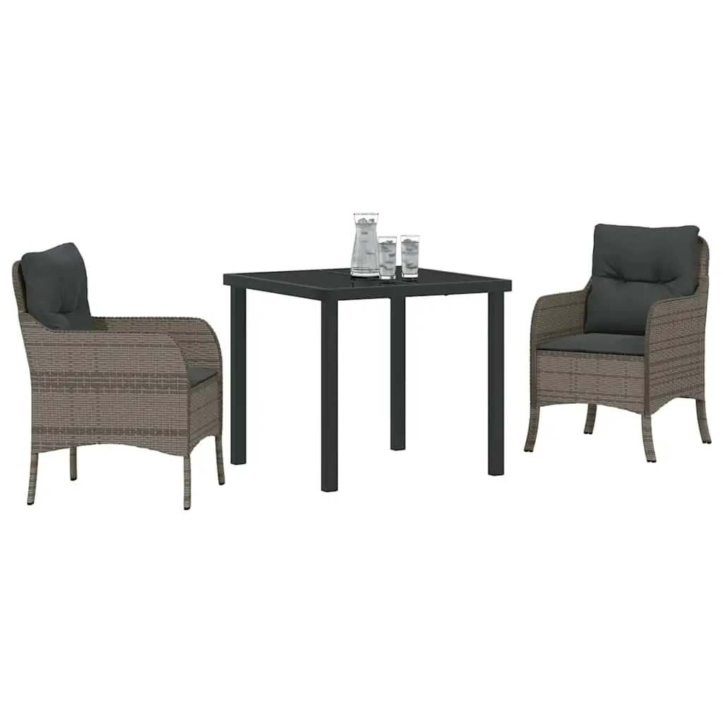 Garden Dining Set 3 Piece Modern Grey Outdoor Furniture Poly Rattan Dining Table and Chairs