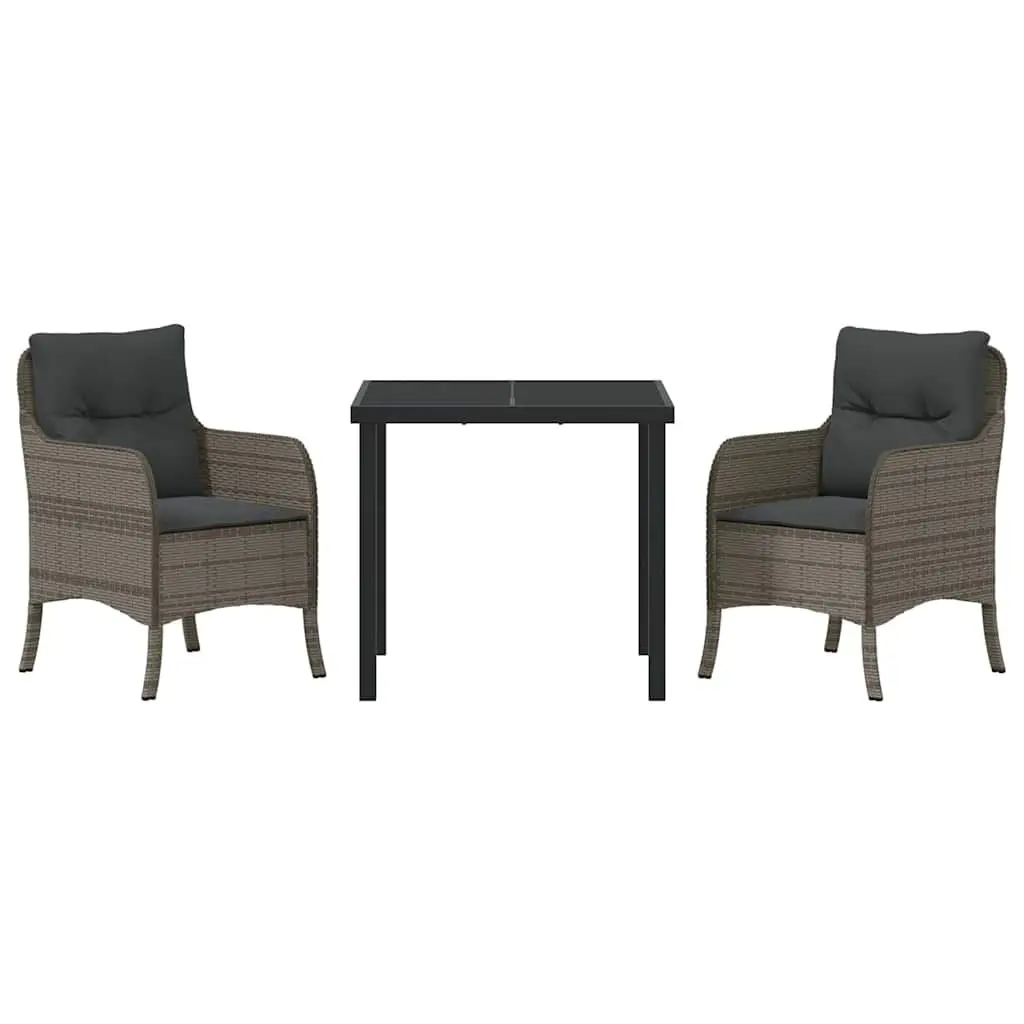 Garden Dining Set 3 Piece Modern Grey Outdoor Furniture Poly Rattan Dining Table and Chairs
