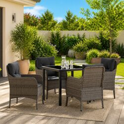 Garden Dining Set 5-Piece Outdoor Poly Rattan Furniture Grey with Cushions