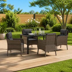 Garden Dining Set 5 Piece Outdoor Furniture with Cushions Grey Poly Rattan