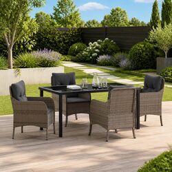 Garden Dining Set 5 Pieces Grey Poly Rattan Outdoor Furniture with Cushions