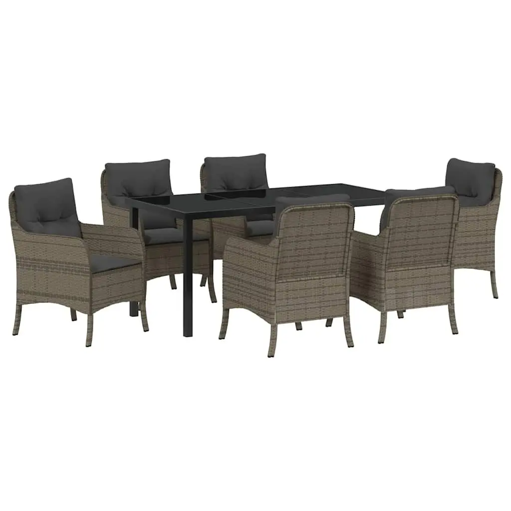 Outdoor Dining Set 7 Piece Grey Poly Rattan Garden Furniture with Cushions