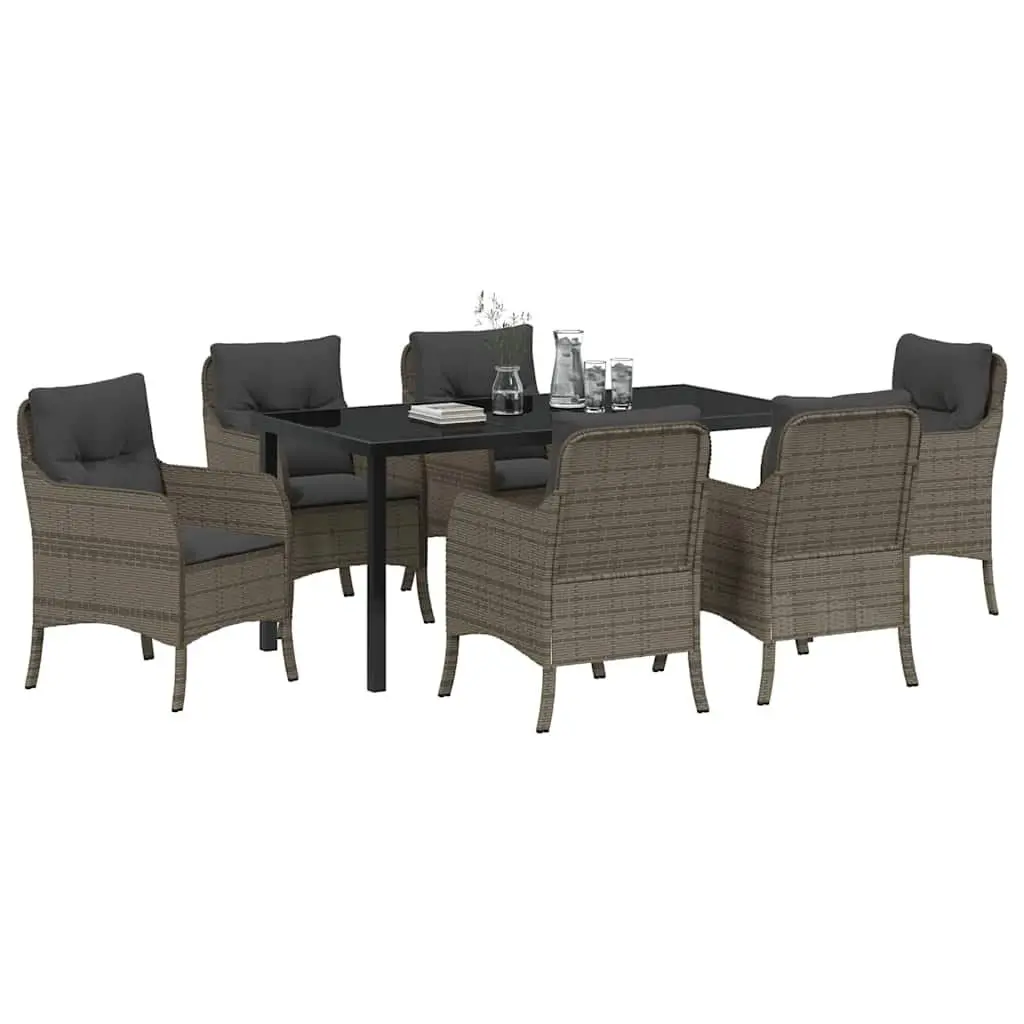 Outdoor Dining Set 7 Piece Grey Poly Rattan Garden Furniture with Cushions