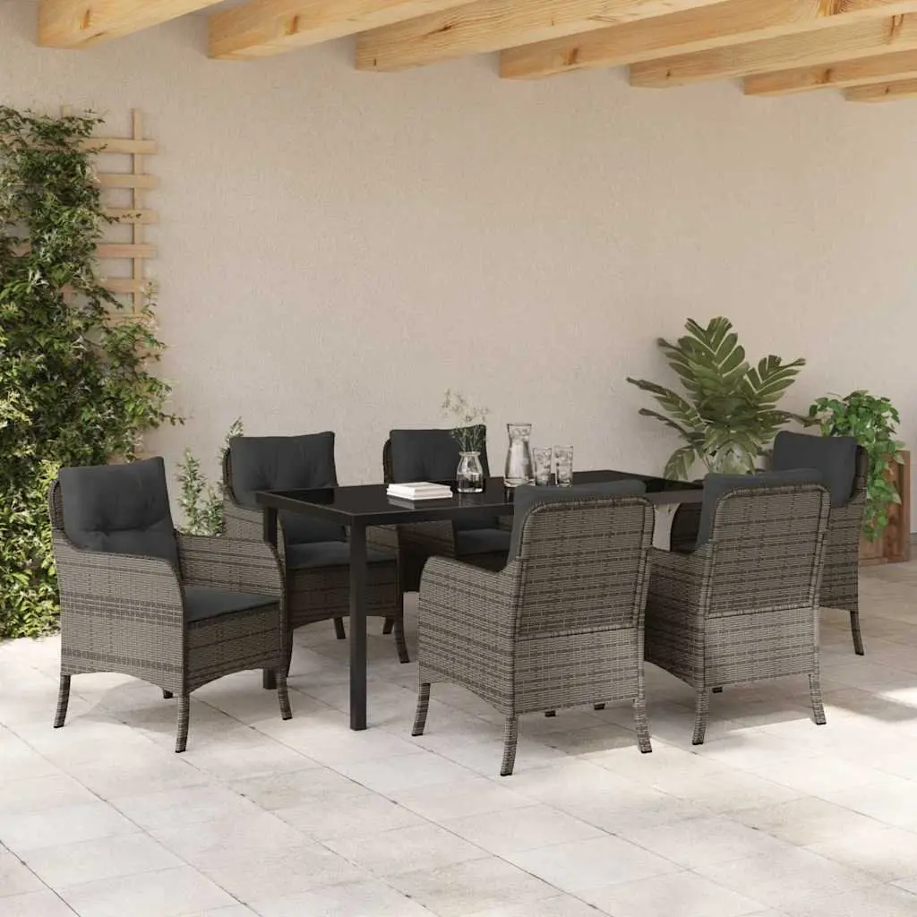 Outdoor Dining Set 7 Piece Grey Poly Rattan Garden Furniture with Cushions