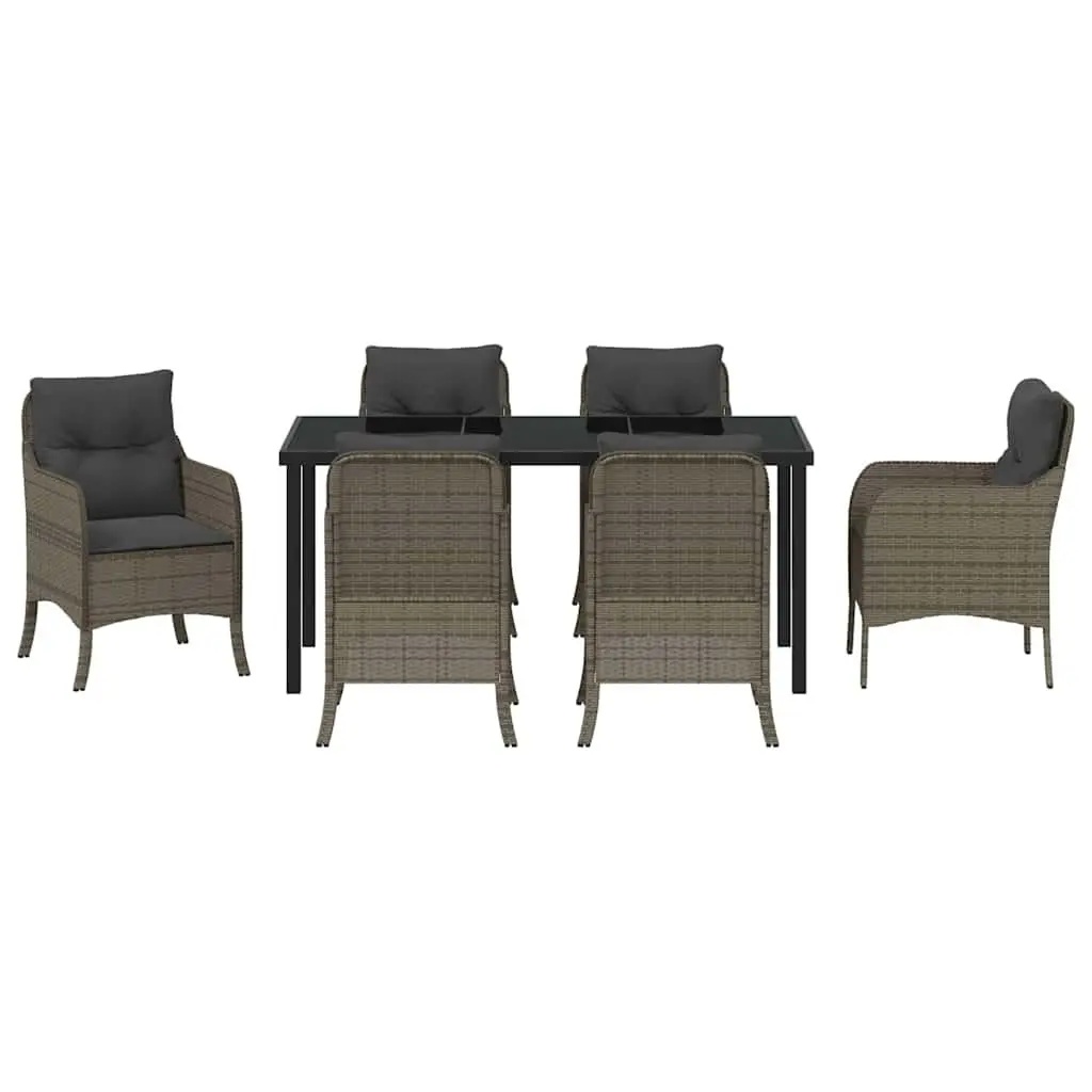 Outdoor Dining Set 7 Piece Grey Poly Rattan Garden Furniture with Cushions