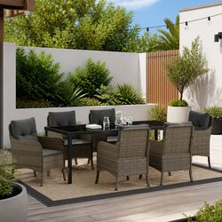 Outdoor Dining Set 7 Piece Garden Furniture Grey Poly Rattan with Cushions