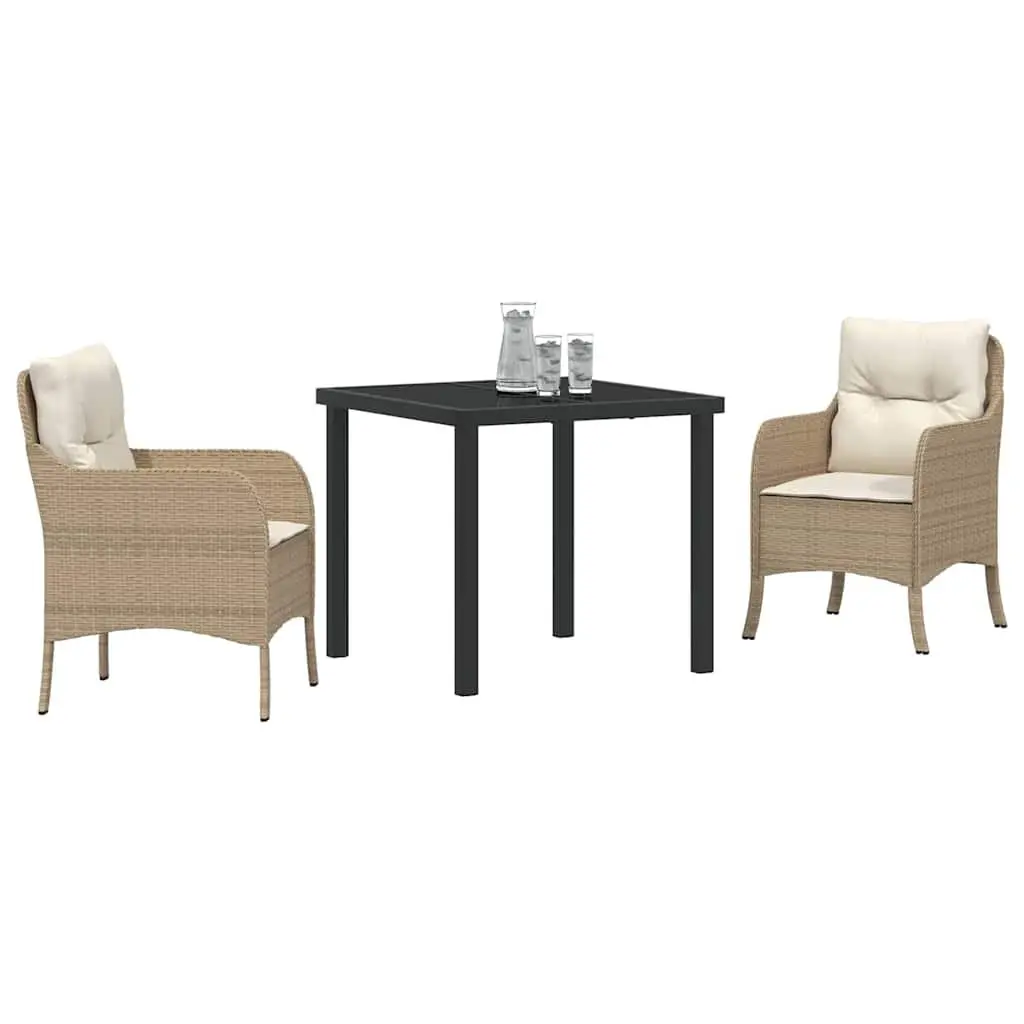 Garden Dining Set 3 Piece Modern Outdoor Furniture with Cushions Beige Poly Rattan