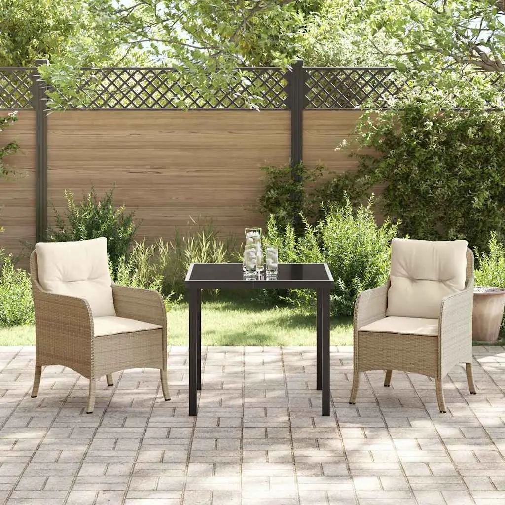 Garden Dining Set 3 Piece Modern Outdoor Furniture with Cushions Beige Poly Rattan