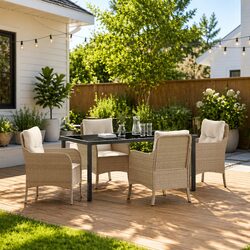 Garden Dining Set 5 Pieces Outdoor Furniture Beige Poly Rattan with Cushions