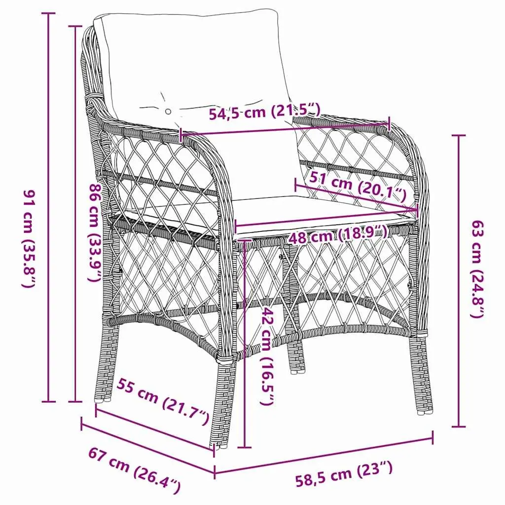 Garden Dining Set 3 Pieces Black Poly Rattan Outdoor Furniture with Cushions