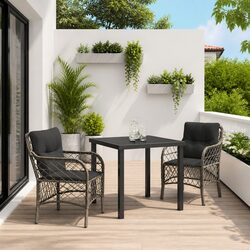 Garden Dining Set 3 Piece Outdoor Furniture Grey Poly Rattan with Cushions