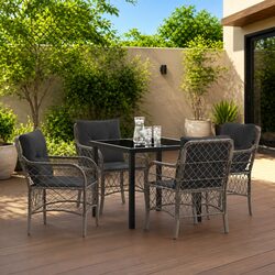 Garden Dining Set 5 Pieces Grey Poly Rattan Outdoor Furniture with Cushions