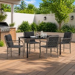 Garden Dining Set 5 Pieces Outdoor Furniture Grey Poly Rattan Patio Chair Table