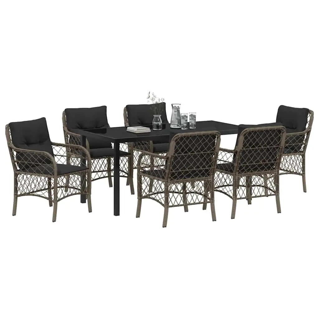 Garden Dining Set 7 Pieces Outdoor Furniture Grey Poly Rattan