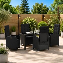 Garden Dining Set 5 Pieces Black Poly Rattan Outdoor Furniture Patio Table