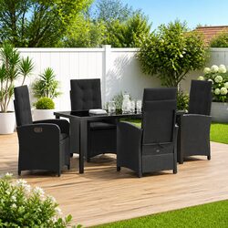 Garden Dining Set 5 Pieces Outdoor Furniture Black Poly Rattan with Cushions