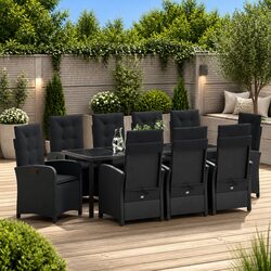 Garden Dining Set Outdoor Furniture 9 Piece Black Poly Rattan with Cushions