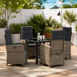 Garden Dining Set 5 Piece Outdoor Furniture Grey Poly Rattan with Cushions