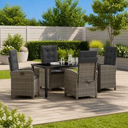 Garden Dining Set 5 Piece Outdoor Furniture Grey Poly Rattan with Cushions