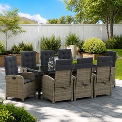Garden Dining Set 9 Piece Outdoor Furniture Grey Poly Rattan with Cushions