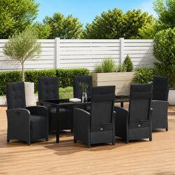 Outdoor Dining Set 7 Piece Black Poly Rattan Garden Furniture with Cushions