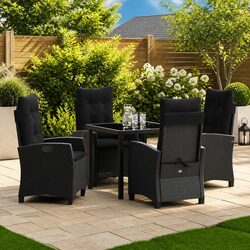 Outdoor Garden Dining Set 5 Piece Black Poly Rattan Patio Furniture with