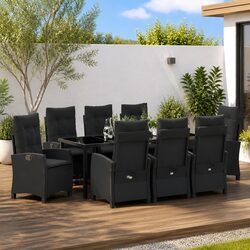 Garden Dining Set 9 Pcs Outdoor Furniture Tempered Glass Table Armchair with