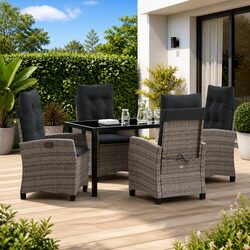 Garden Dining Set 5 Pieces Grey Poly Rattan Outdoor Furniture Patio Table Chairs