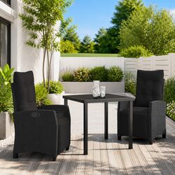 Garden Dining Set 3 Pieces Black Poly Rattan Outdoor Furniture Table Chairs
