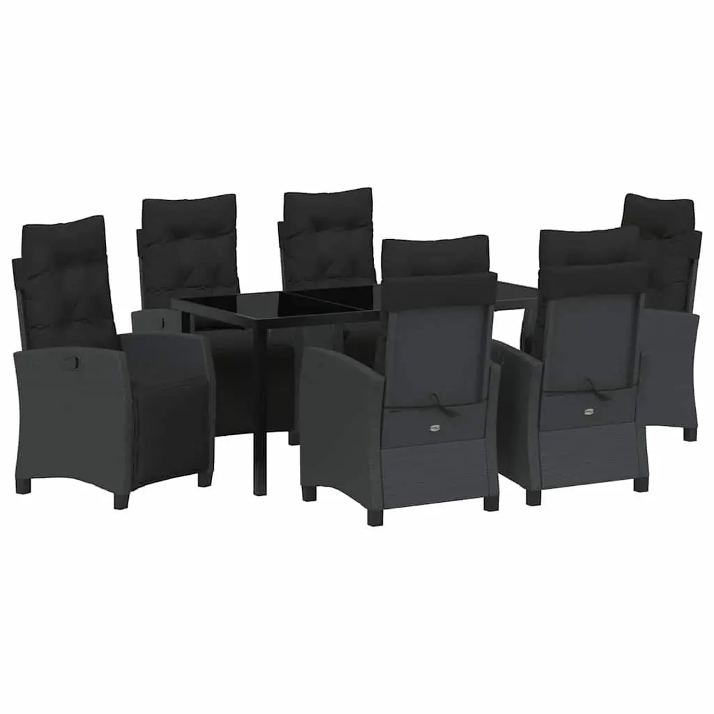 7 Piece Outdoor Dining Set Black Poly Rattan Garden Furniture with Cushions