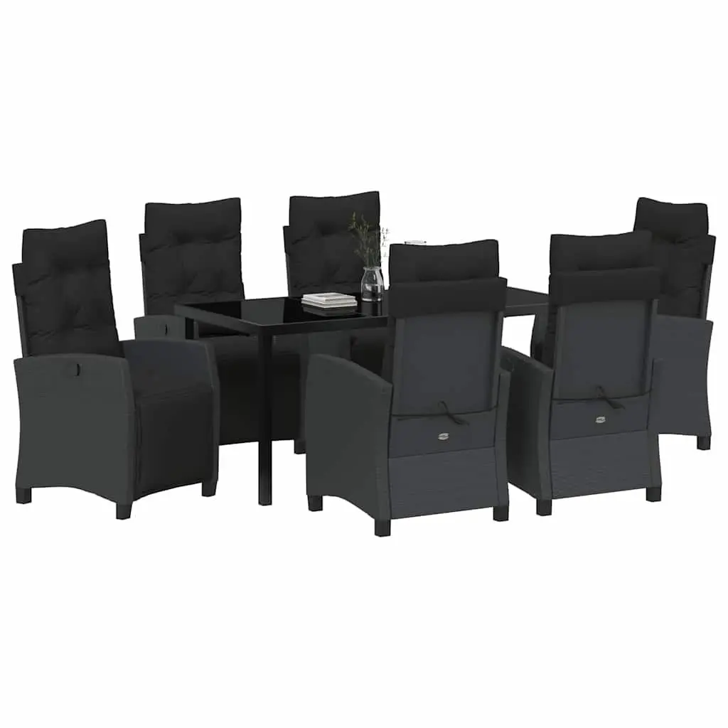 7 Piece Outdoor Dining Set Black Poly Rattan Garden Furniture with Cushions