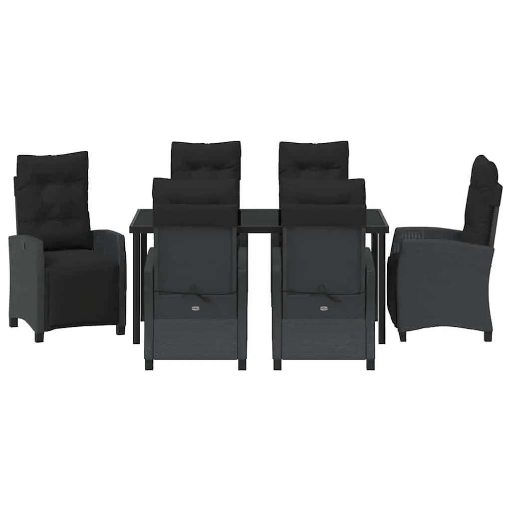 7 Piece Outdoor Dining Set Black Poly Rattan Garden Furniture with Cushions