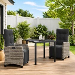 Garden Dining Set 3-Piece Outdoor Furniture Grey Poly Rattan Table Chairs