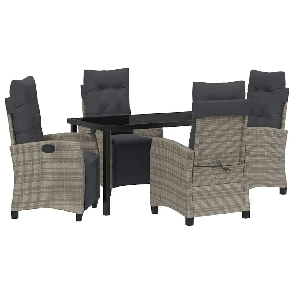 Garden Dining Set 5 Piece Grey Poly Rattan Outdoor Furniture with Cushion Pads