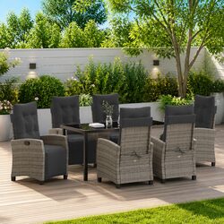 Garden Dining Set 7 Pieces Grey Outdoor Furniture Patio Table Chairs with