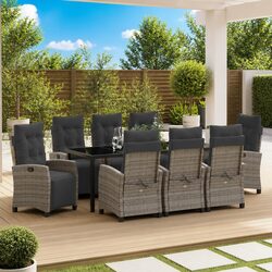 Garden Dining Set 9 Piece Outdoor Furniture Table Chairs Grey Poly Rattan