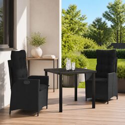 Garden Dining Set 3 Piece Outdoor Patio Furniture Black Poly Rattan Glass Table