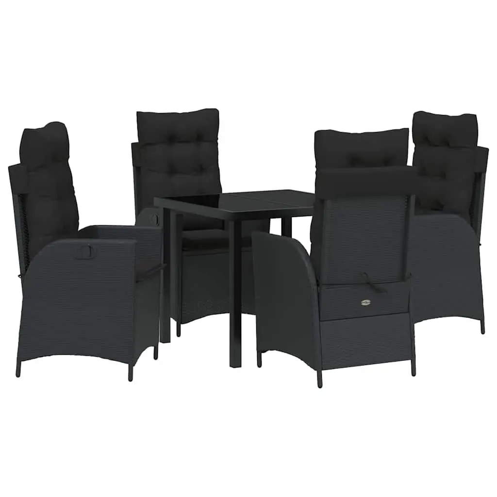 Garden Dining Set 5 Pieces Glass Table Poly Rattan Black Outdoor Patio Furniture