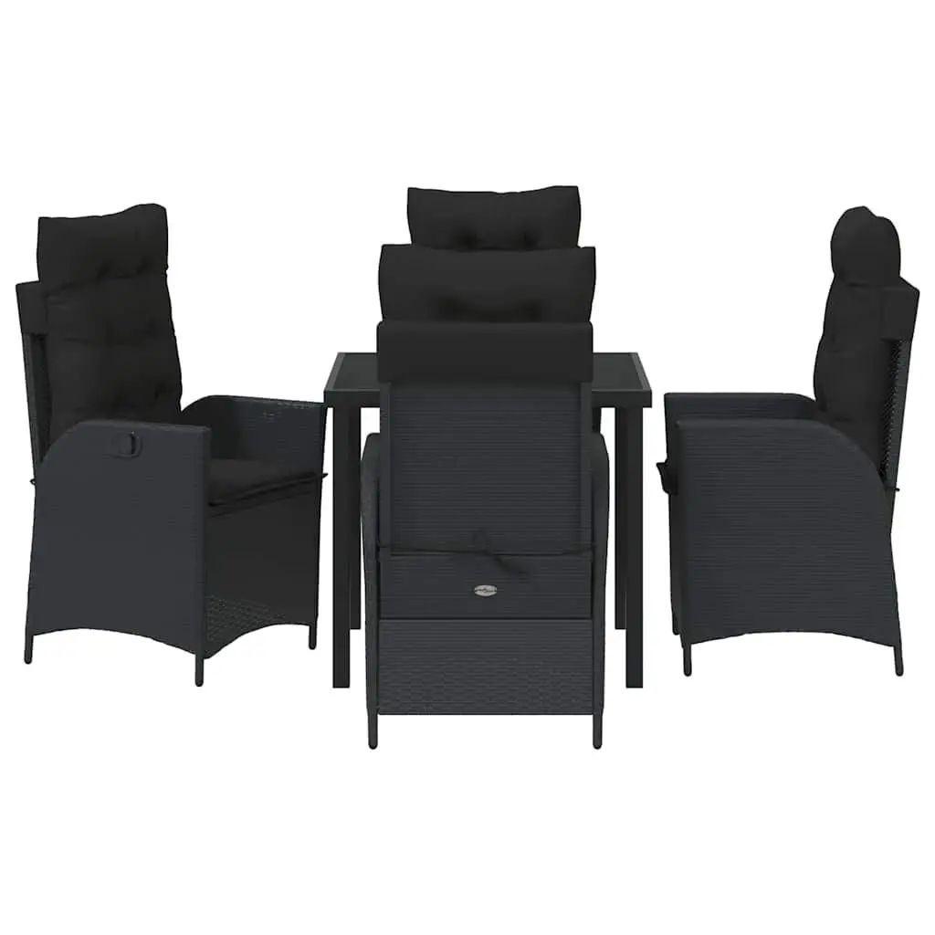 Garden Dining Set 5 Pieces Glass Table Poly Rattan Black Outdoor Patio Furniture