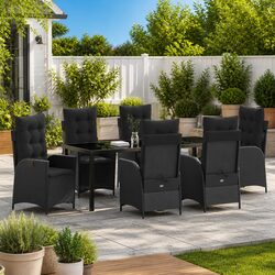 Garden Dining Set 7 Pieces Outdoor Furniture Poly Rattan Glass Patio Black