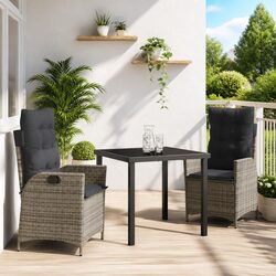 Garden Dining Set 3 Pieces Grey Poly Rattan with Cushion Outdoor Furniture